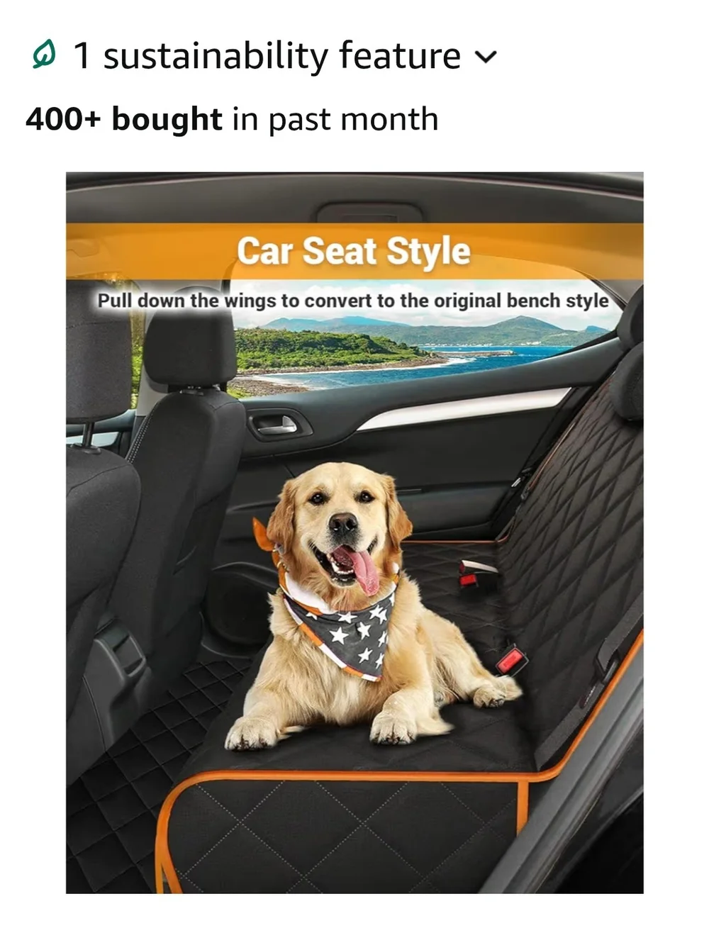 Quilted Black and Orange Dog Car Seat Cover - Protective Back Seat Protector